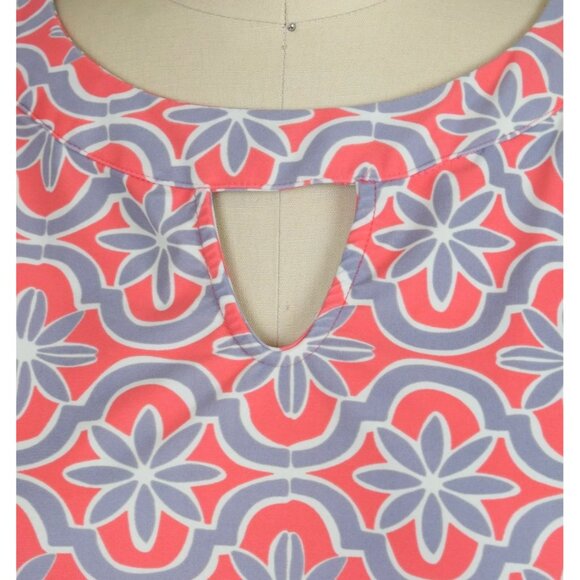 ARYEH FLORAL GEOMETRIC PRINT CORAL SHIFT DRESS - Picture 3 of 7